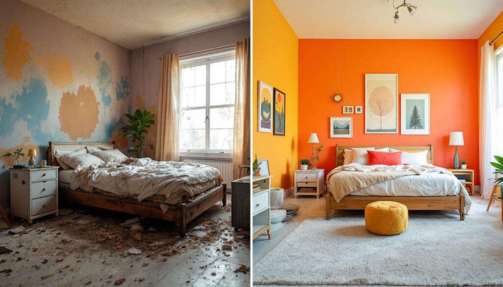 Antes y después: un dormitorio en ruinas renace gracias al color